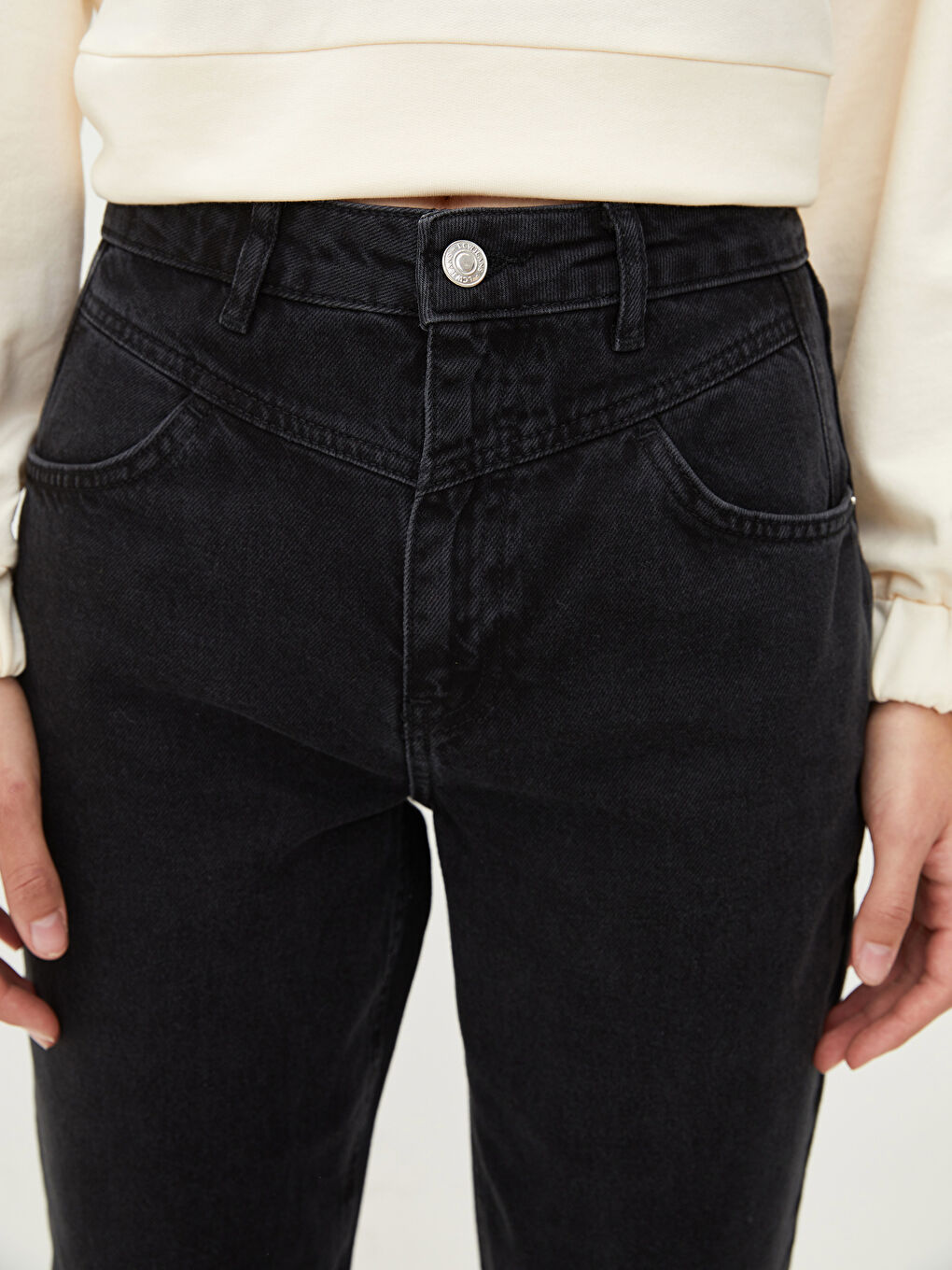 High Waist Mom Fit Pocket Detailed Women's Rodeo Denim Trousers-2