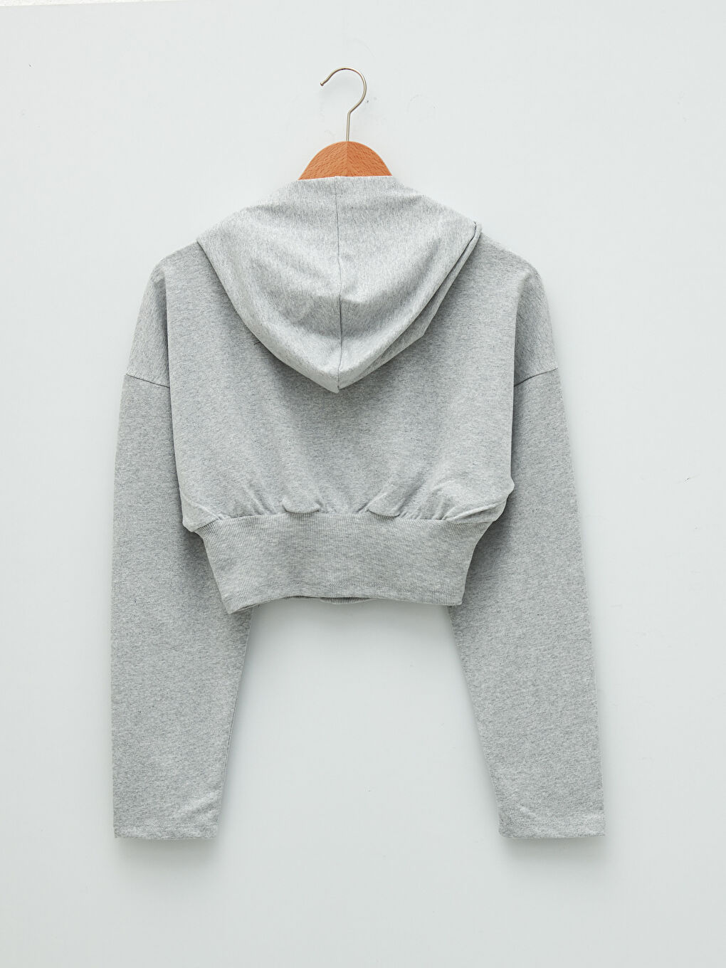 Gri Kapüşonlu Baskılı Uzun Kollu Korsaj Detaylı Kadın Sweatshirt-6