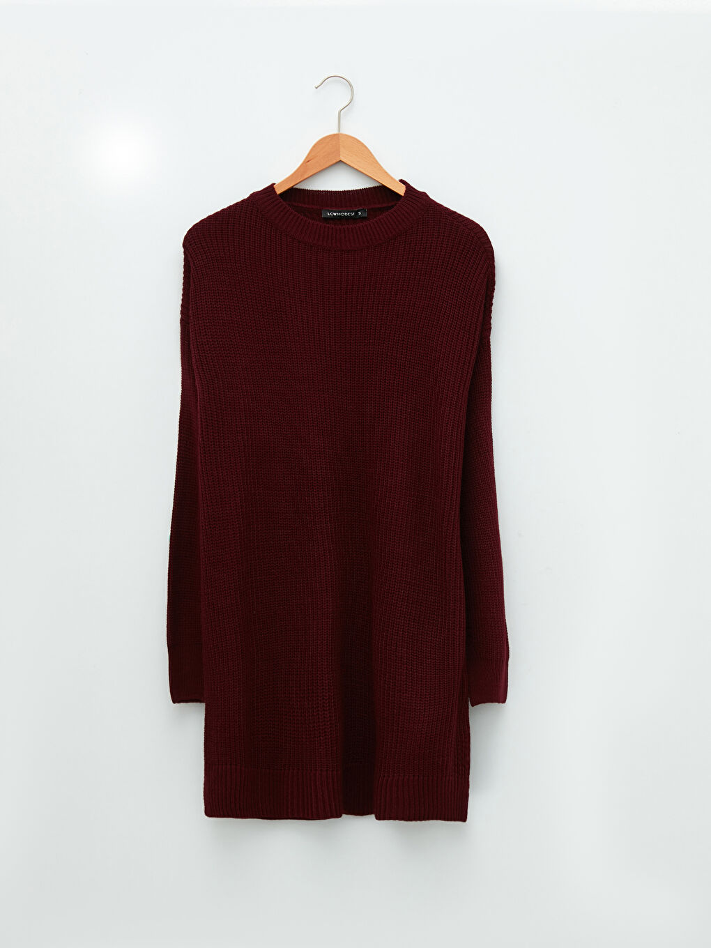 Kahverengi Bisiklet Yaka Düz Uzun Kollu Kadın Triko Tunik-5