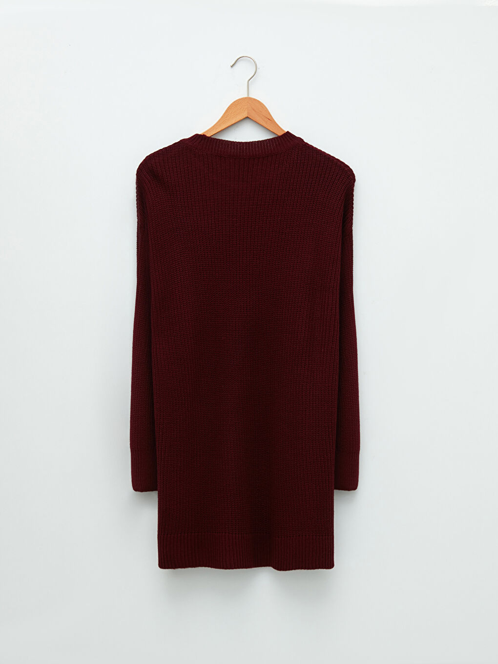 Kahverengi Bisiklet Yaka Düz Uzun Kollu Kadın Triko Tunik-6