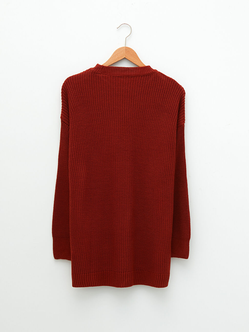 Kahverengi Bisiklet Yaka Düz Uzun Kollu Kadın Triko Tunik-9