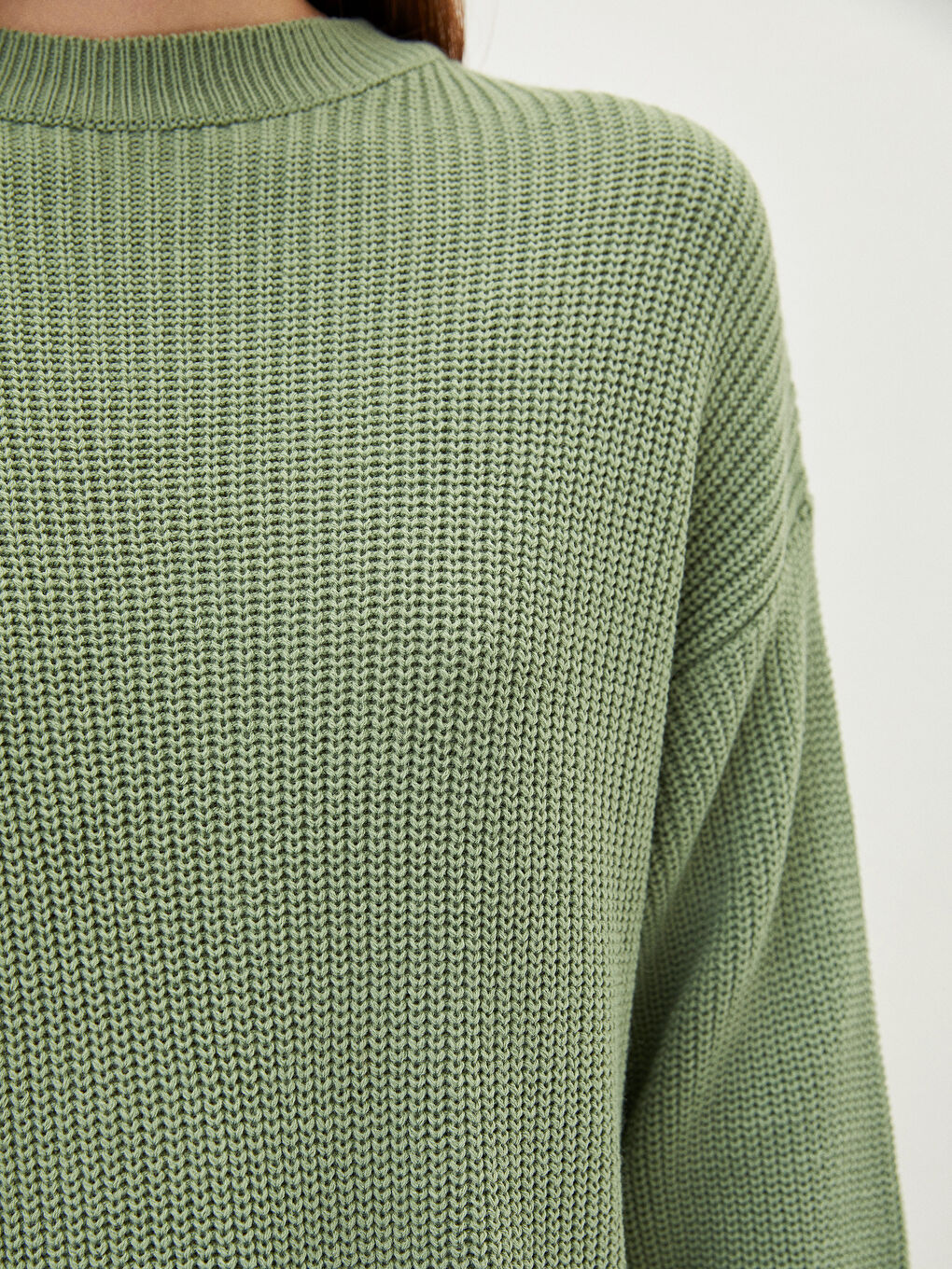 Yeşil Bisiklet Yaka Düz Uzun Kollu Kadın Triko Tunik-2