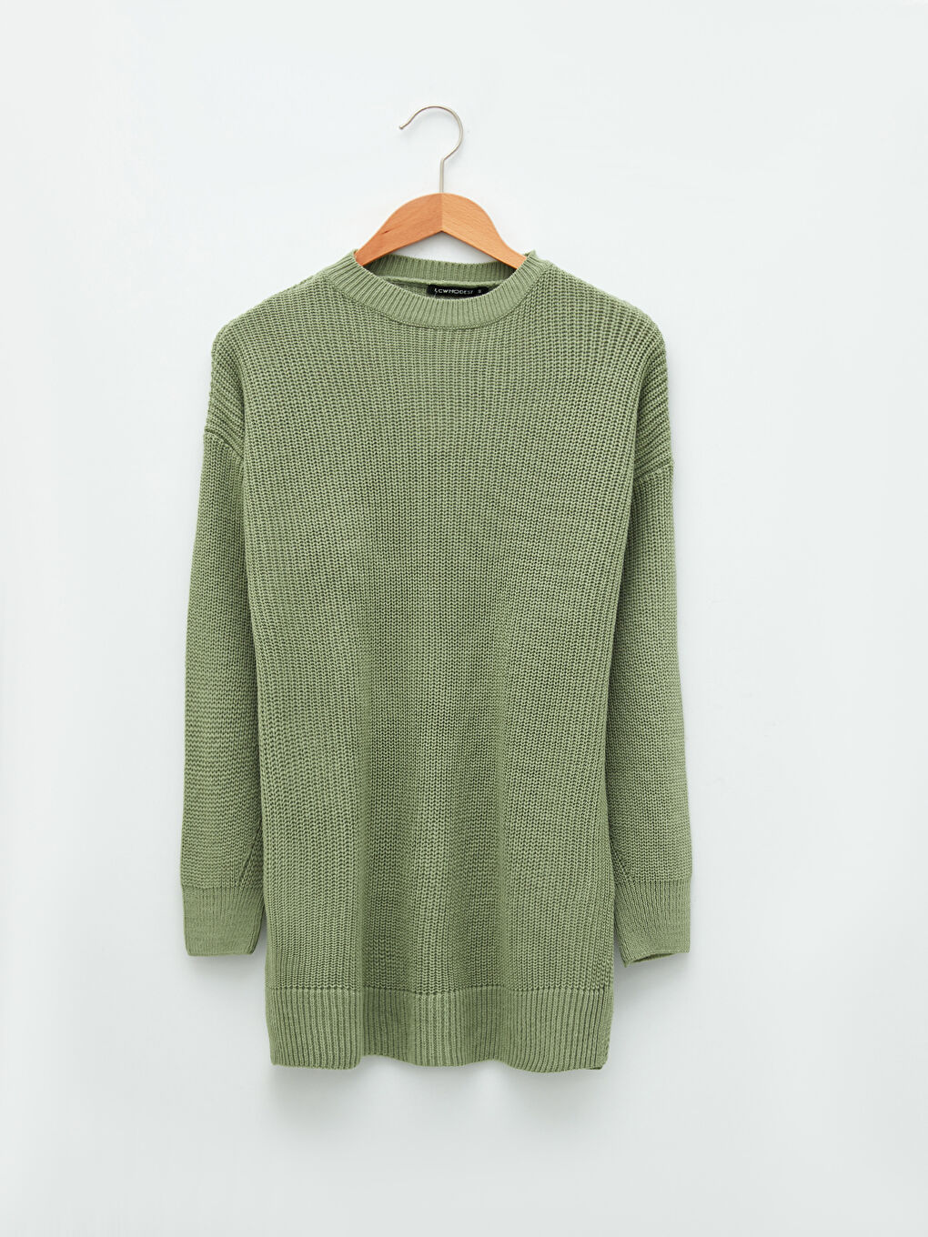 Yeşil Bisiklet Yaka Düz Uzun Kollu Kadın Triko Tunik-4