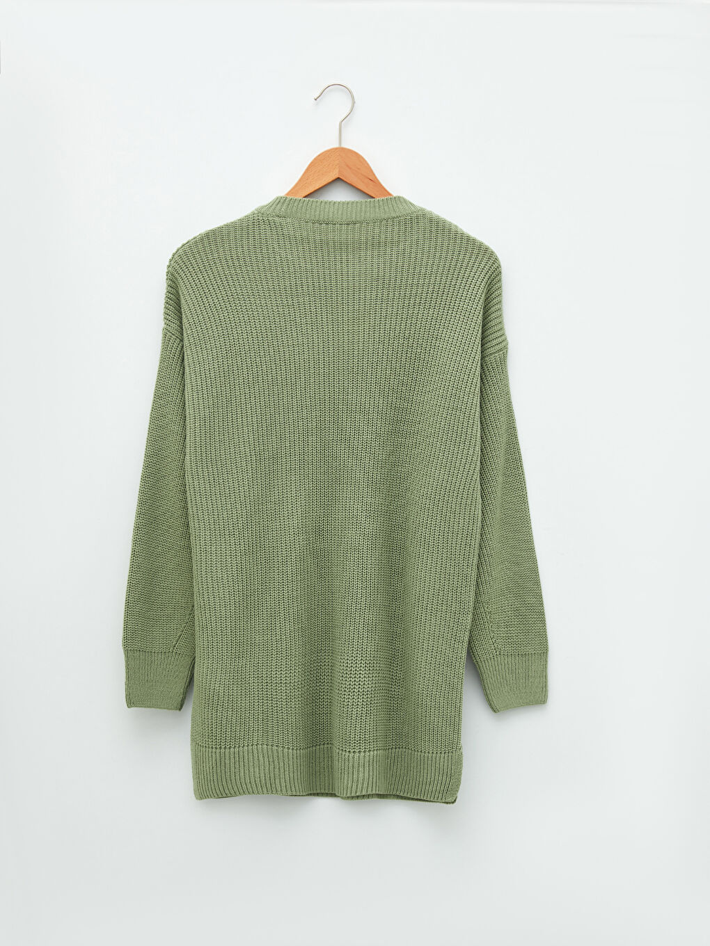 Yeşil Bisiklet Yaka Düz Uzun Kollu Kadın Triko Tunik-5