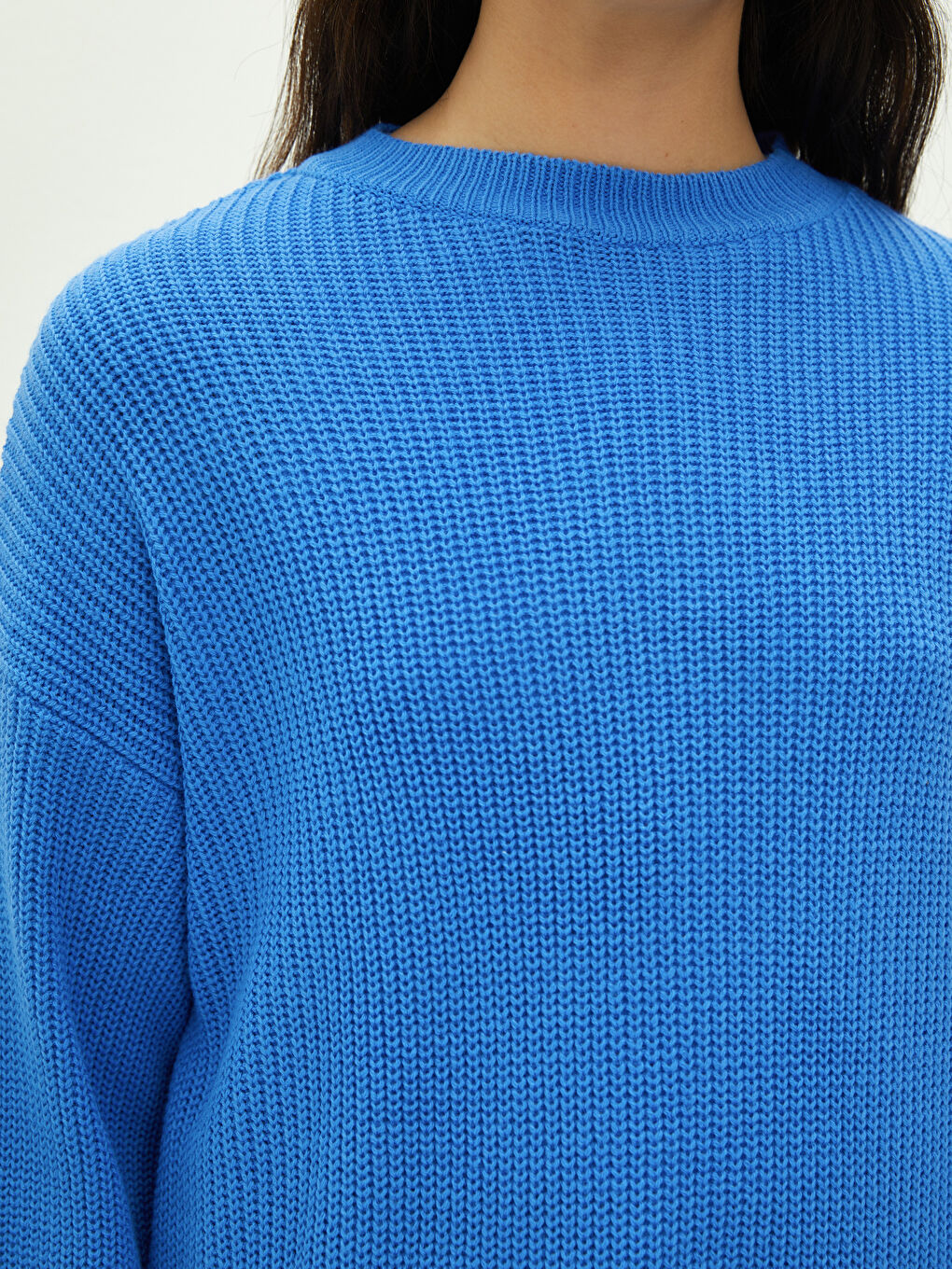 Mavi Bisiklet Yaka Düz Uzun Kollu Kadın Triko Tunik-3