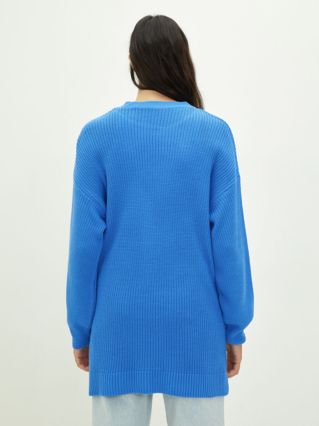 Mavi Bisiklet Yaka Düz Uzun Kollu Kadın Triko Tunik-4