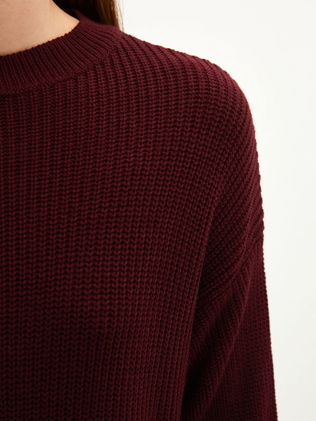 Kahverengi Bisiklet Yaka Düz Uzun Kollu Kadın Triko Tunik-3