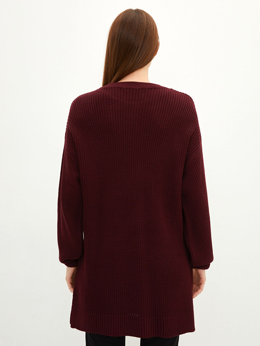 Kahverengi Bisiklet Yaka Düz Uzun Kollu Kadın Triko Tunik-4