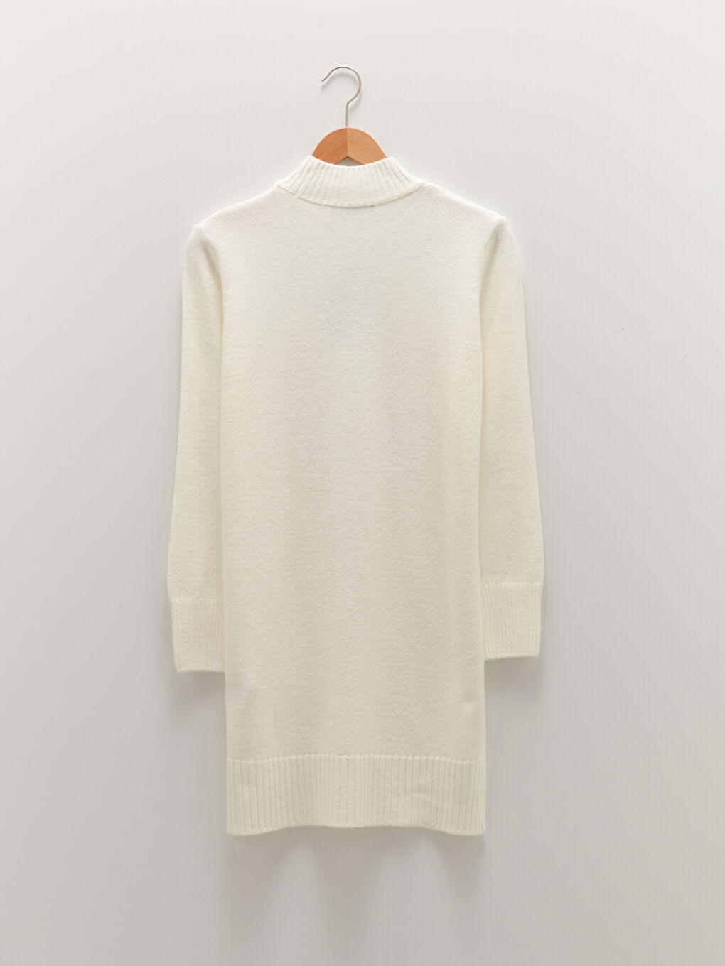 Ekru Yarım Balıkçı Yaka Düz Uzun Kollu Kadın Triko Tunik-5