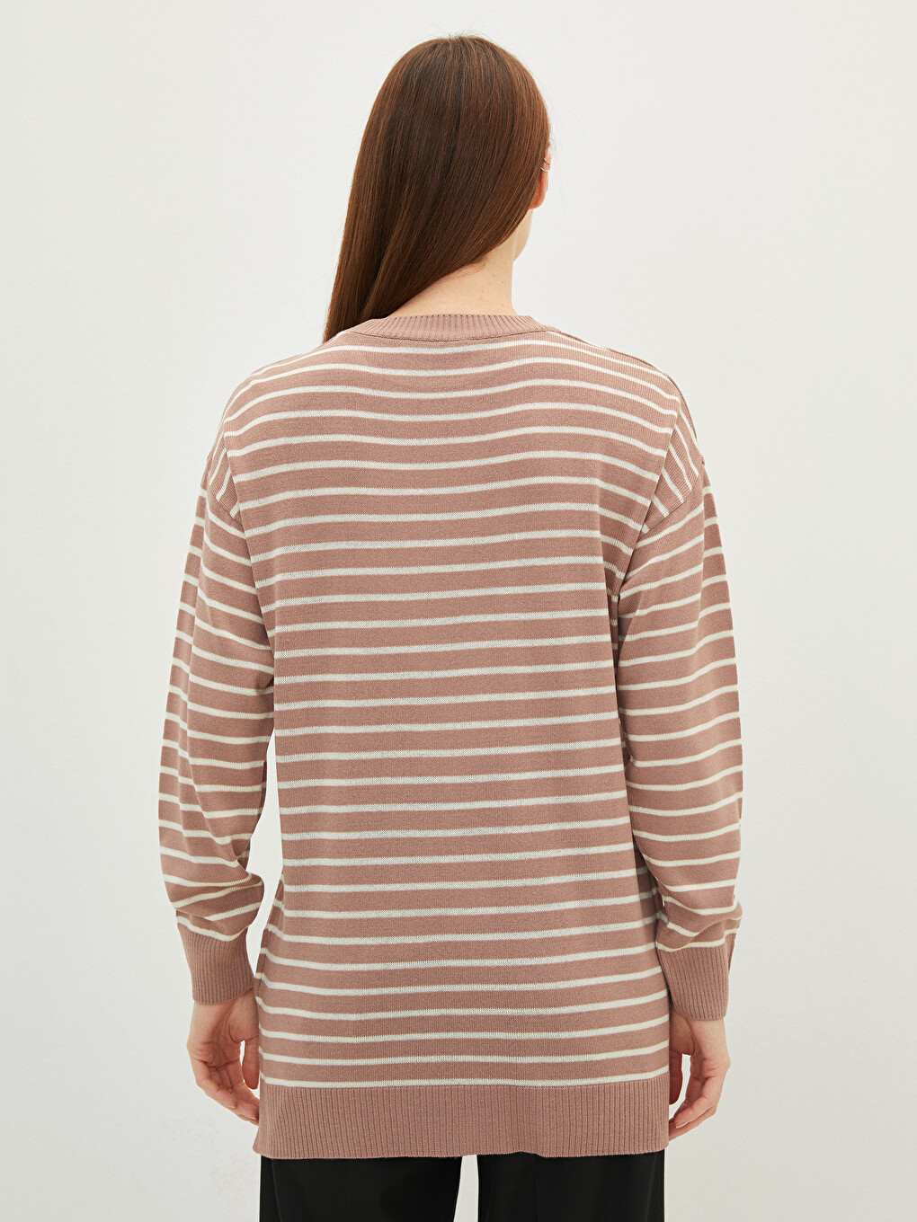 Crew Neck Striped Oversize Women's Knitwear Tunic-4