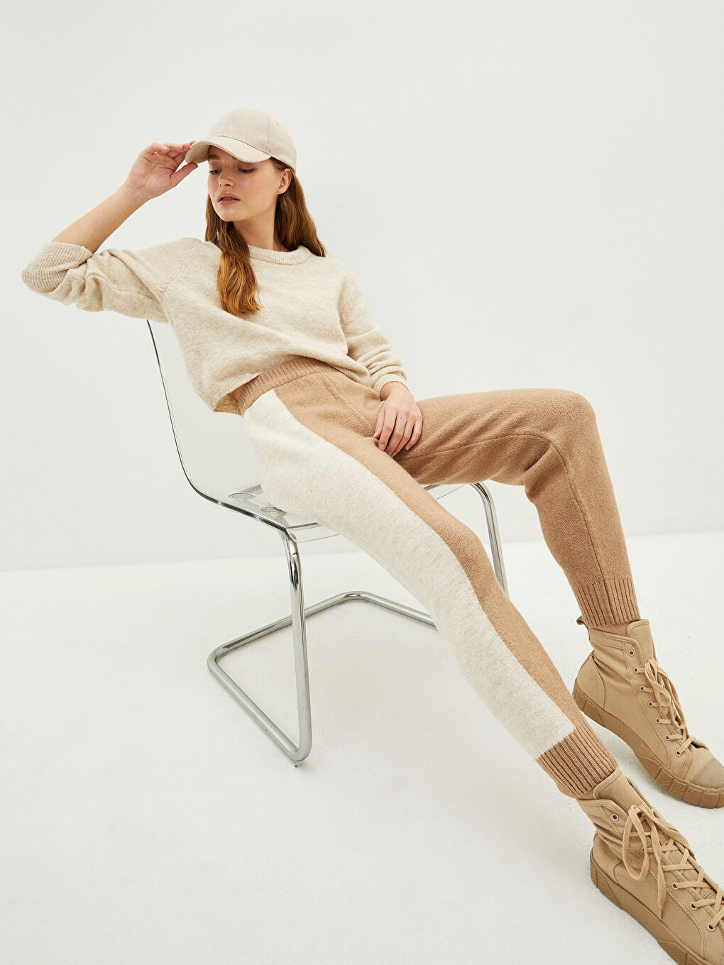 LCW Vision Elastic Waist Women's Tricot Trousers with Color Block -W1H756Z8-LDZ