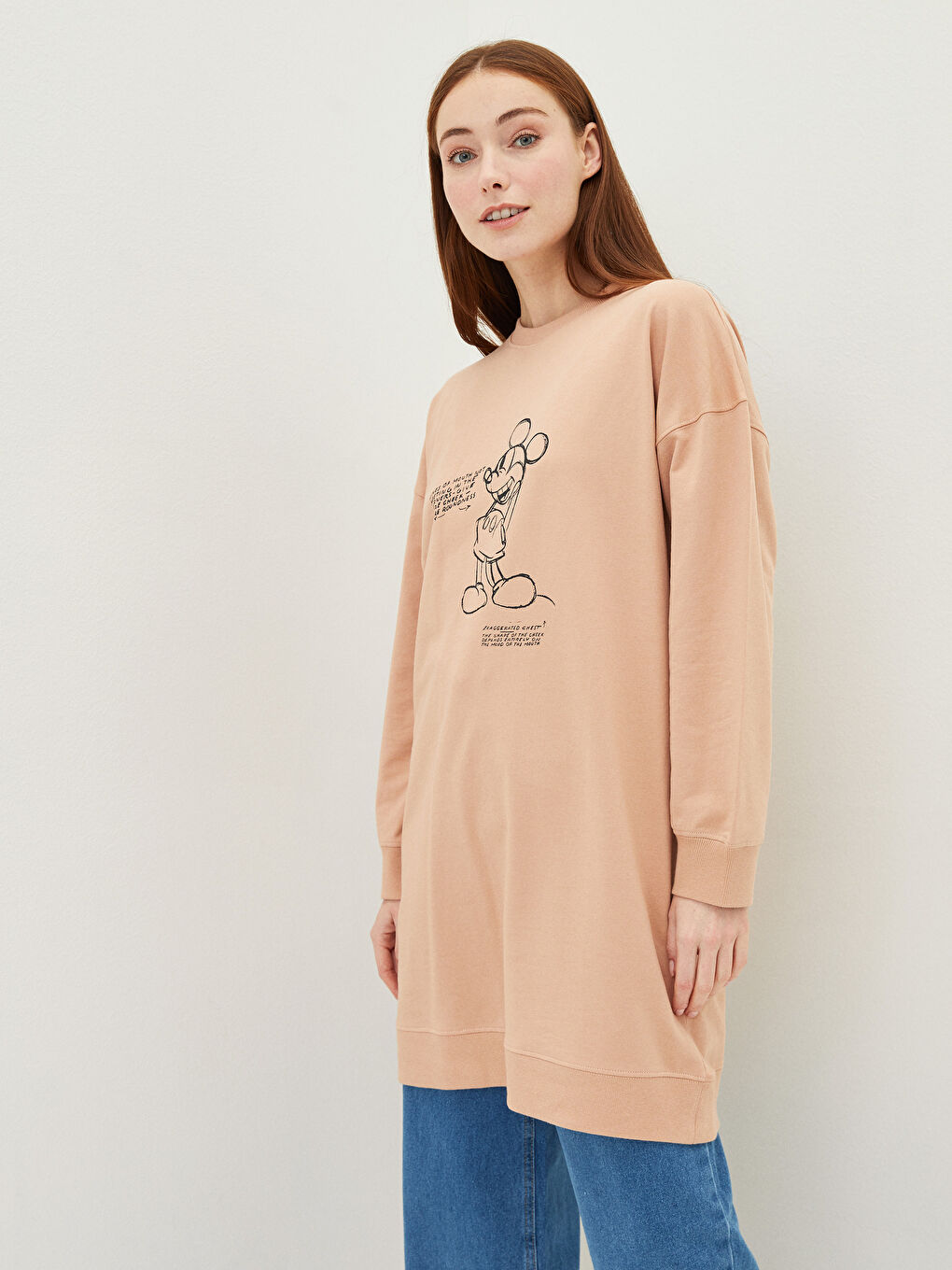 LCW Modest Bisiklet Yaka Mickey Mouse Baskılı Kadın Sweatshirt Tunik -W1H769Z8-DE0