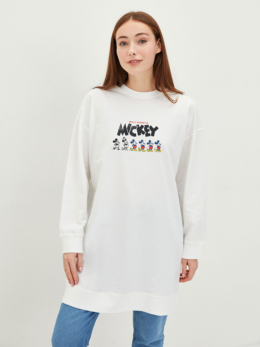 تونيك سويتشيرت ياقة دائرية مطبوع ميكي ماوس للسيدات