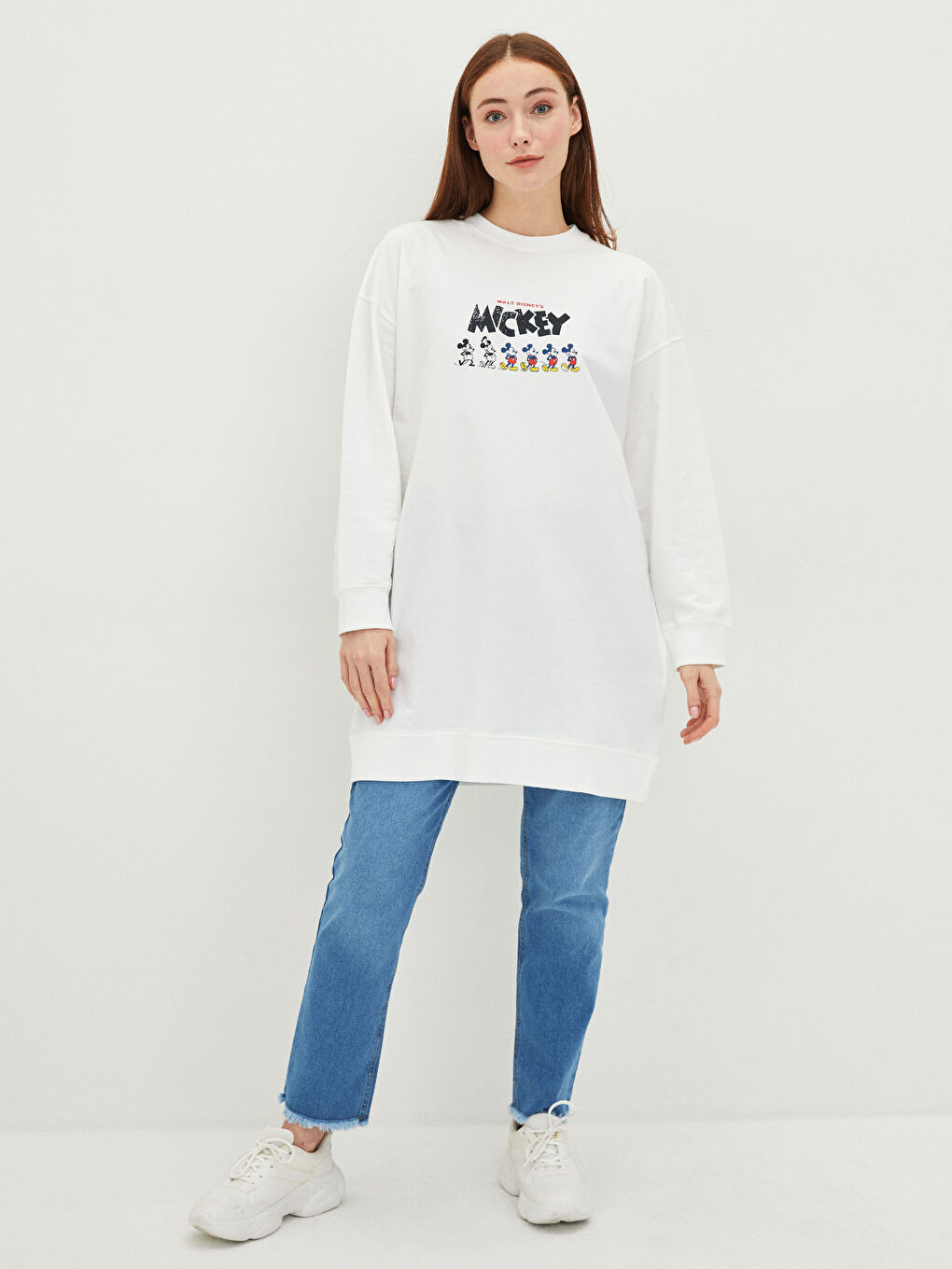 تونيك سويتشيرت ياقة دائرية مطبوع ميكي ماوس للسيدات-1