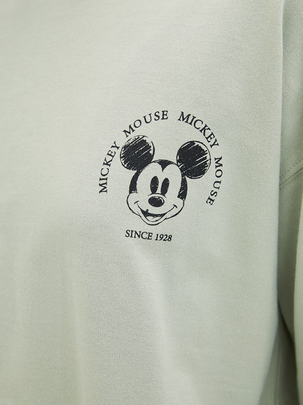 LCW Modest Mat Yeşil Bisiklet Yaka Mickey Mouse Baskılı Kadın Sweatshirt Tunik - 3