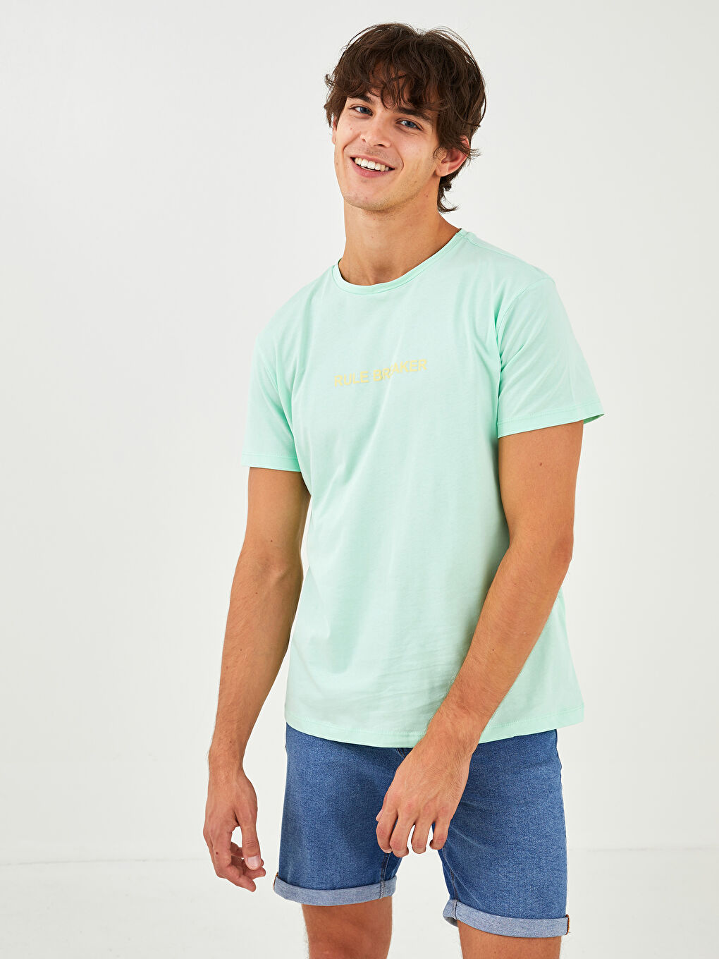 Yeşil Bisiklet Yaka Kısa Kollu Baskılı Penye Erkek Tişört-2