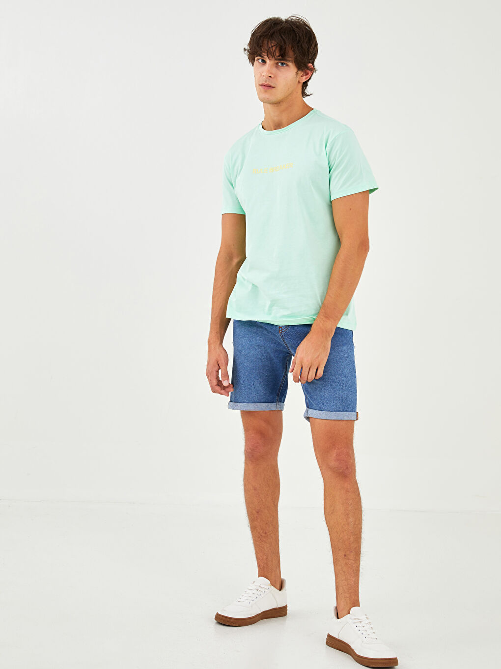 Yeşil Bisiklet Yaka Kısa Kollu Baskılı Penye Erkek Tişört-3