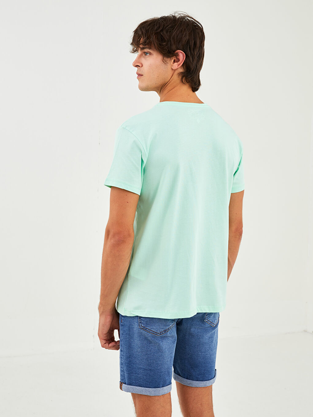 Yeşil Bisiklet Yaka Kısa Kollu Baskılı Penye Erkek Tişört-4