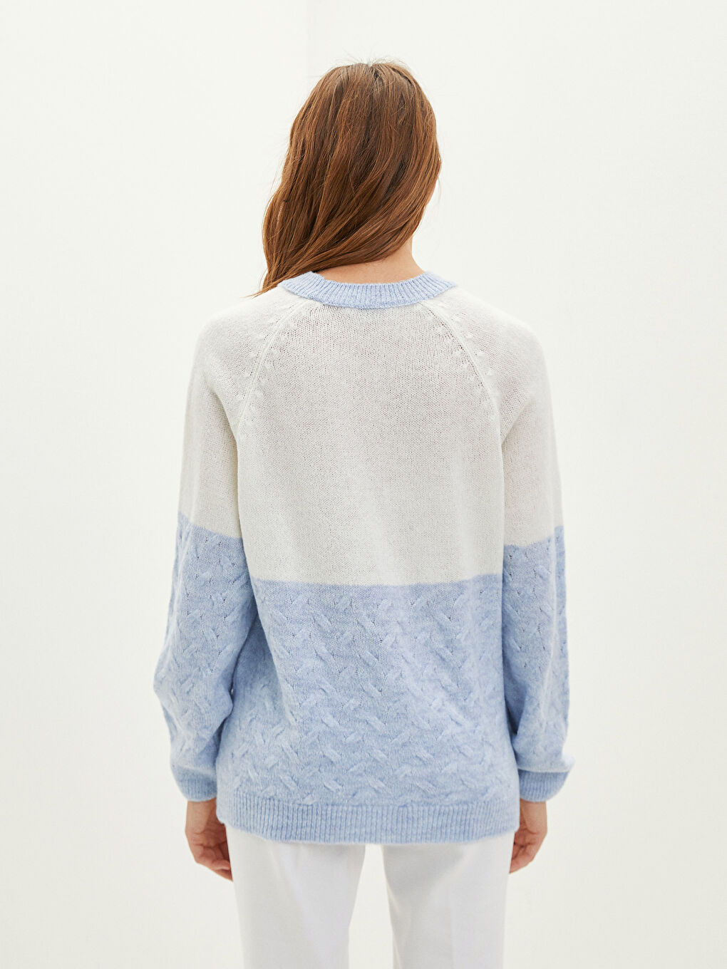 Пуловер с кръгло деколте, цветен блок и дълъг ръкав за жени-4