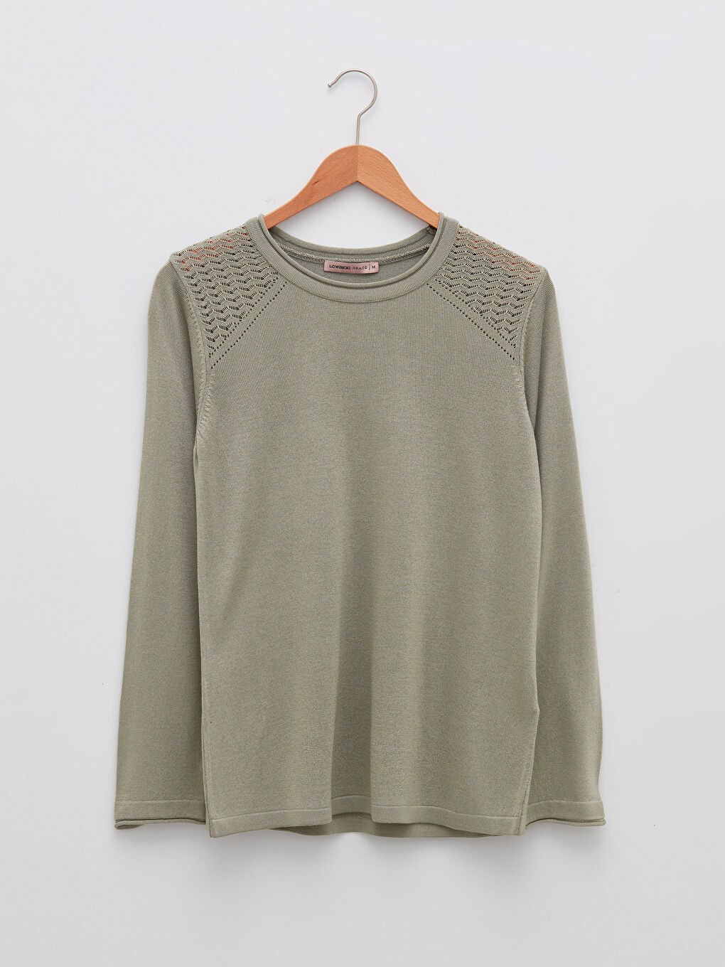 سترة تريكو ياقة دائرية مخرّمة كم طويل للسيدات-5