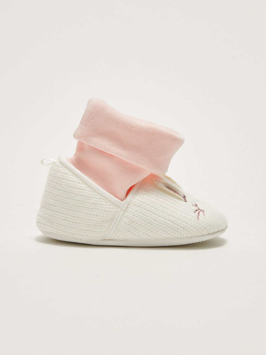 Ekru Nakışlı Çorap Detaylı Kız Bebek Yürüme Öncesi Ayakkabı-1