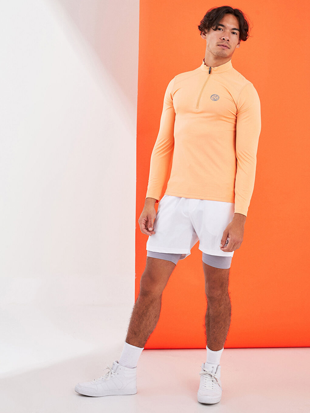 Mercan Dik Yaka Uzun Kollu Erkek Spor Tişört-1