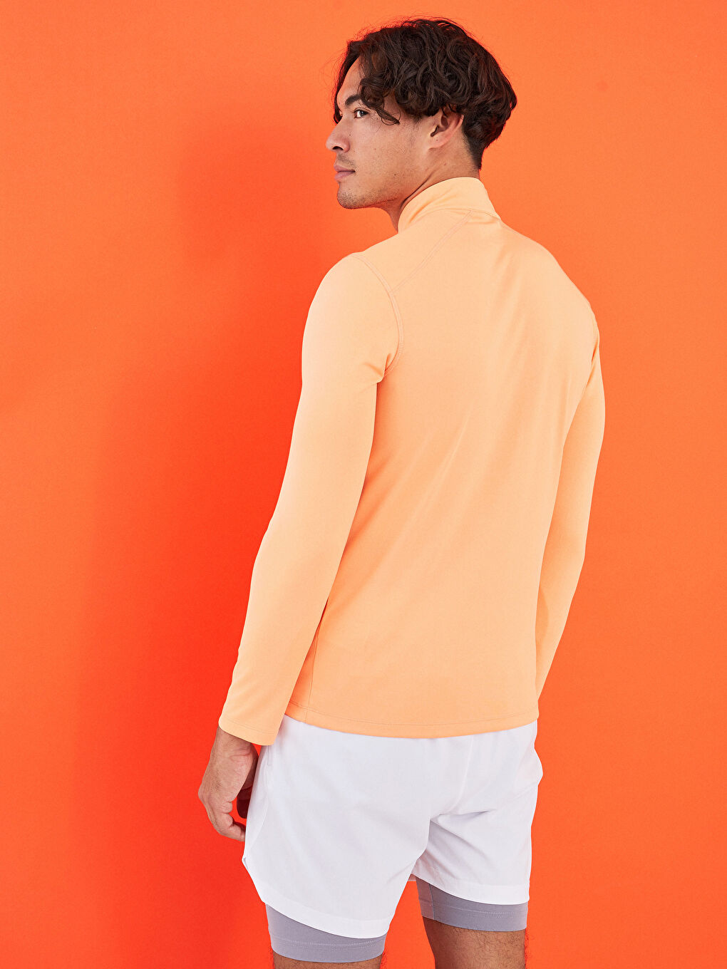 Mercan Dik Yaka Uzun Kollu Erkek Spor Tişört-4