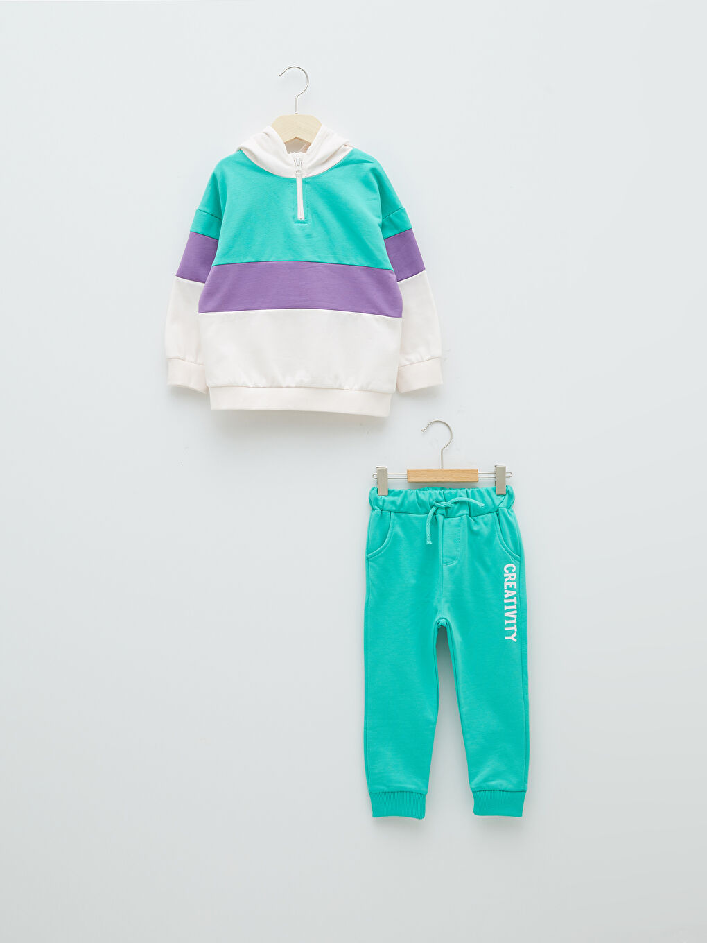 Hooded Long Sleeve Color Block Baby Boy Sweatshirt and Jogger Pants 2-Pack Set