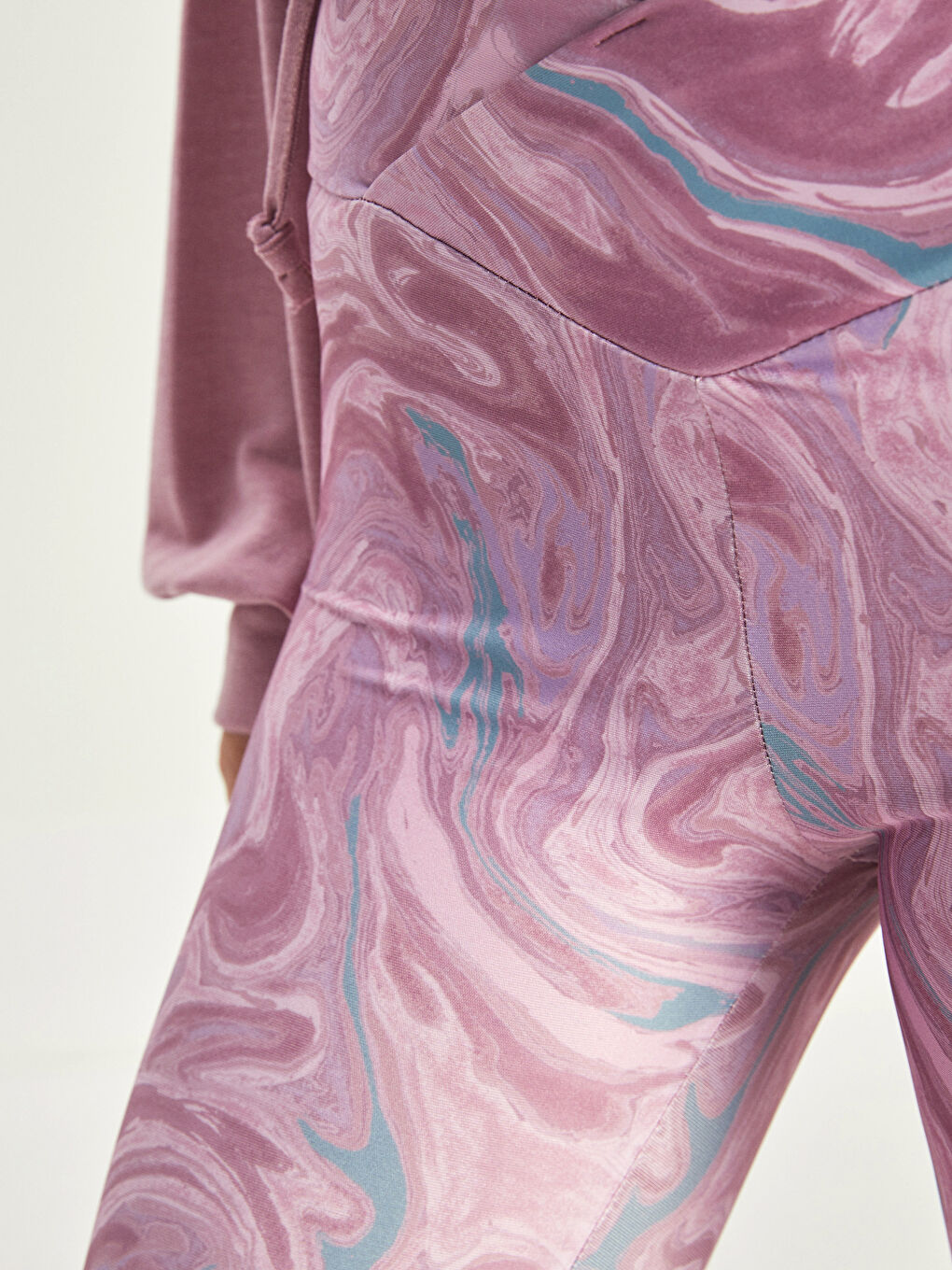 Pembe Beli Lastikli Desenli Kadın Spor Tayt-2