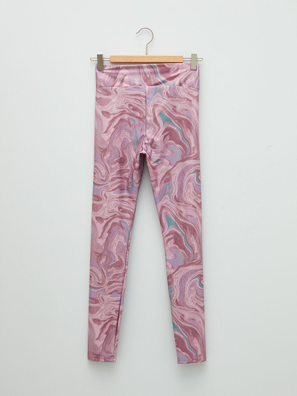 Pembe Beli Lastikli Desenli Kadın Spor Tayt-6