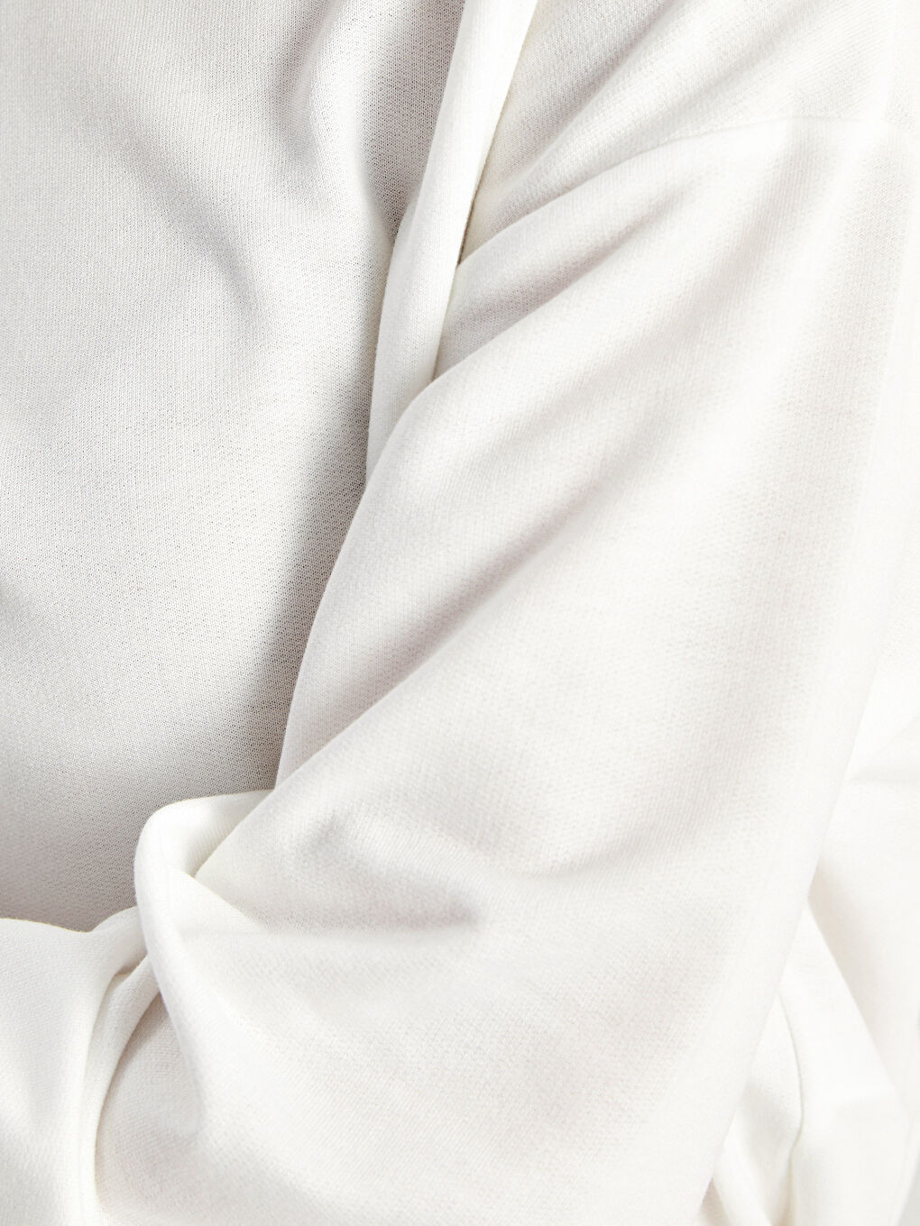 Ekru Bisiklet Yaka Düz Uzun Kollu Kadın Spor Sweatshirt-2