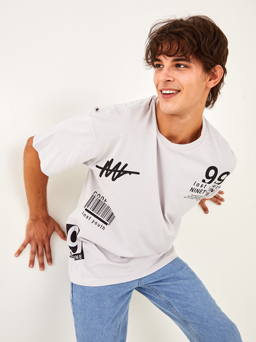 Oversize Crew Neck Short Sleeve Printed Jersey Men's T-Shirt