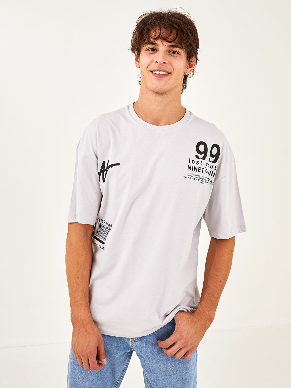 Oversize Crew Neck Short Sleeve Printed Jersey Men's T-Shirt-1