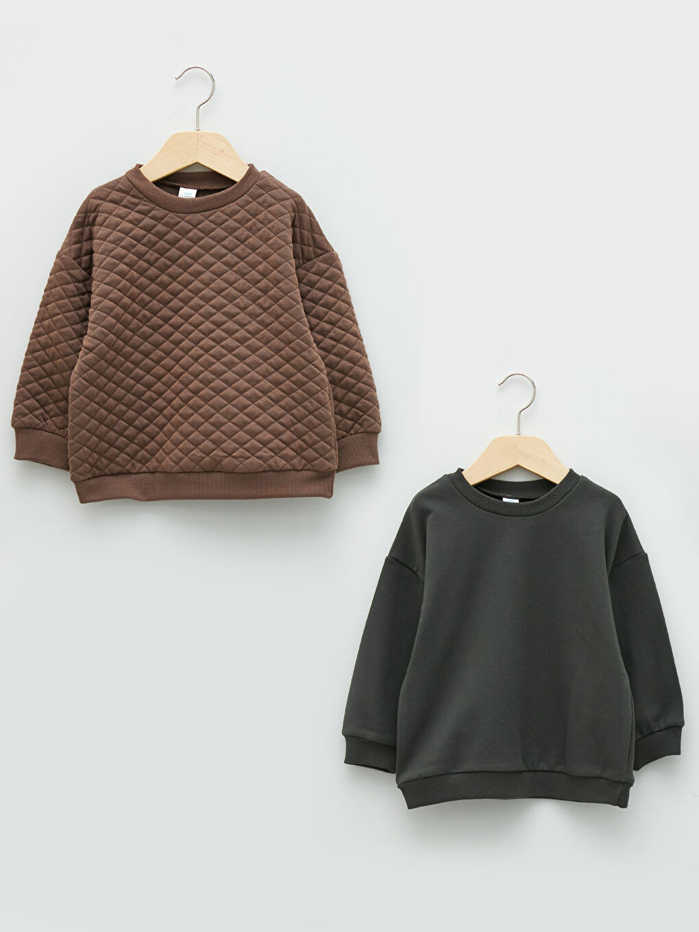 Bej Bisiklet Yaka Uzun Kollu Erkek Bebek Sweatshirt 2'li