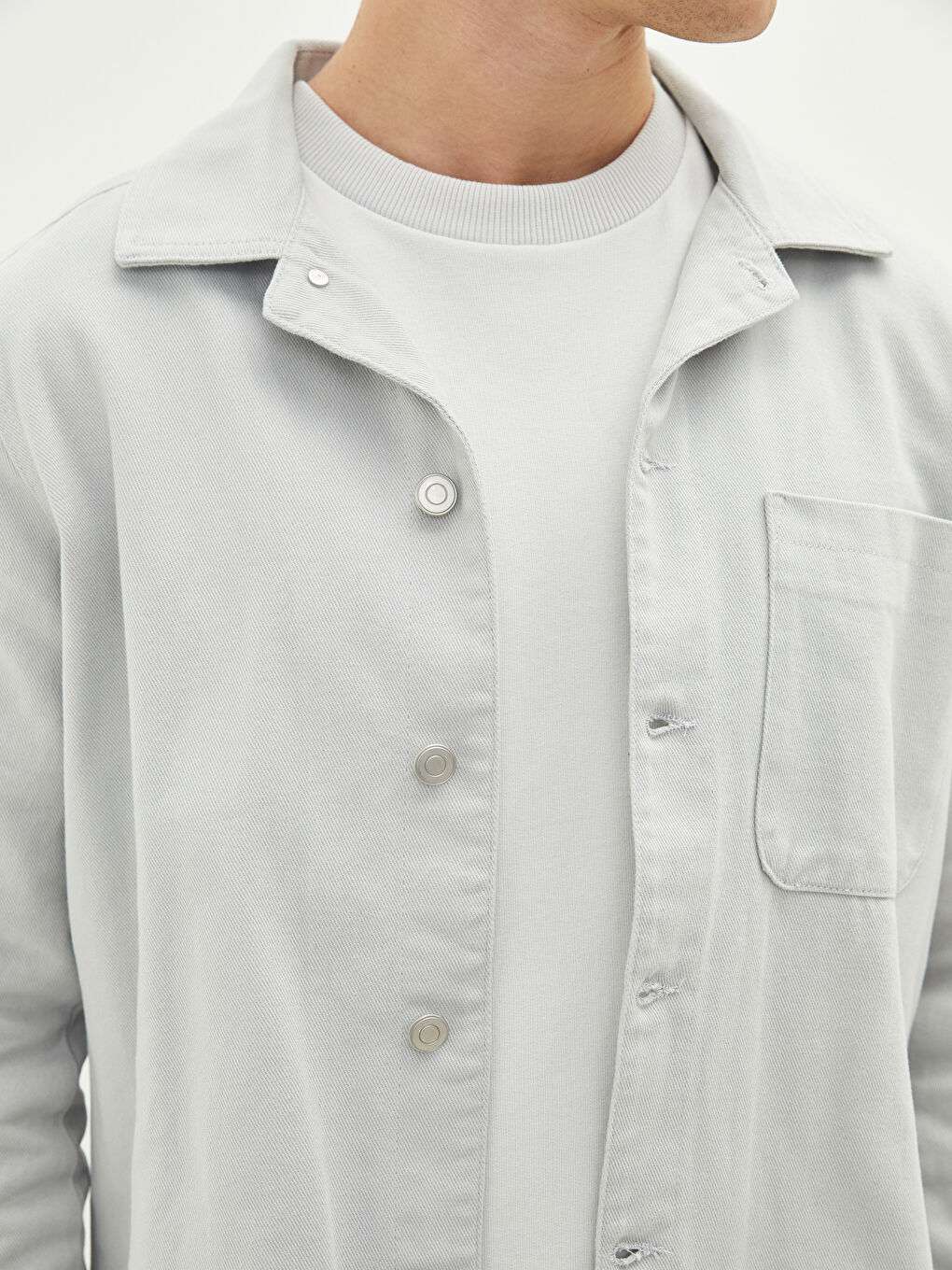 Gri Slim Fit Uzun Kollu Erkek Jean Gömlek-3