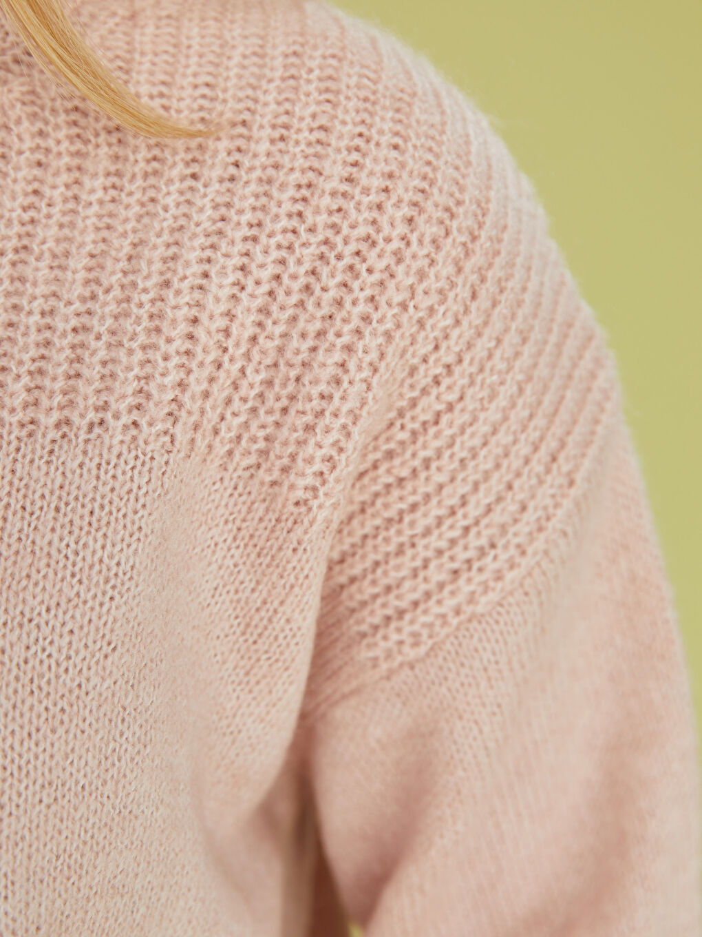 Pembe Balıkçı Yaka Düz Uzun Kollu Kadın Triko Kazak-3