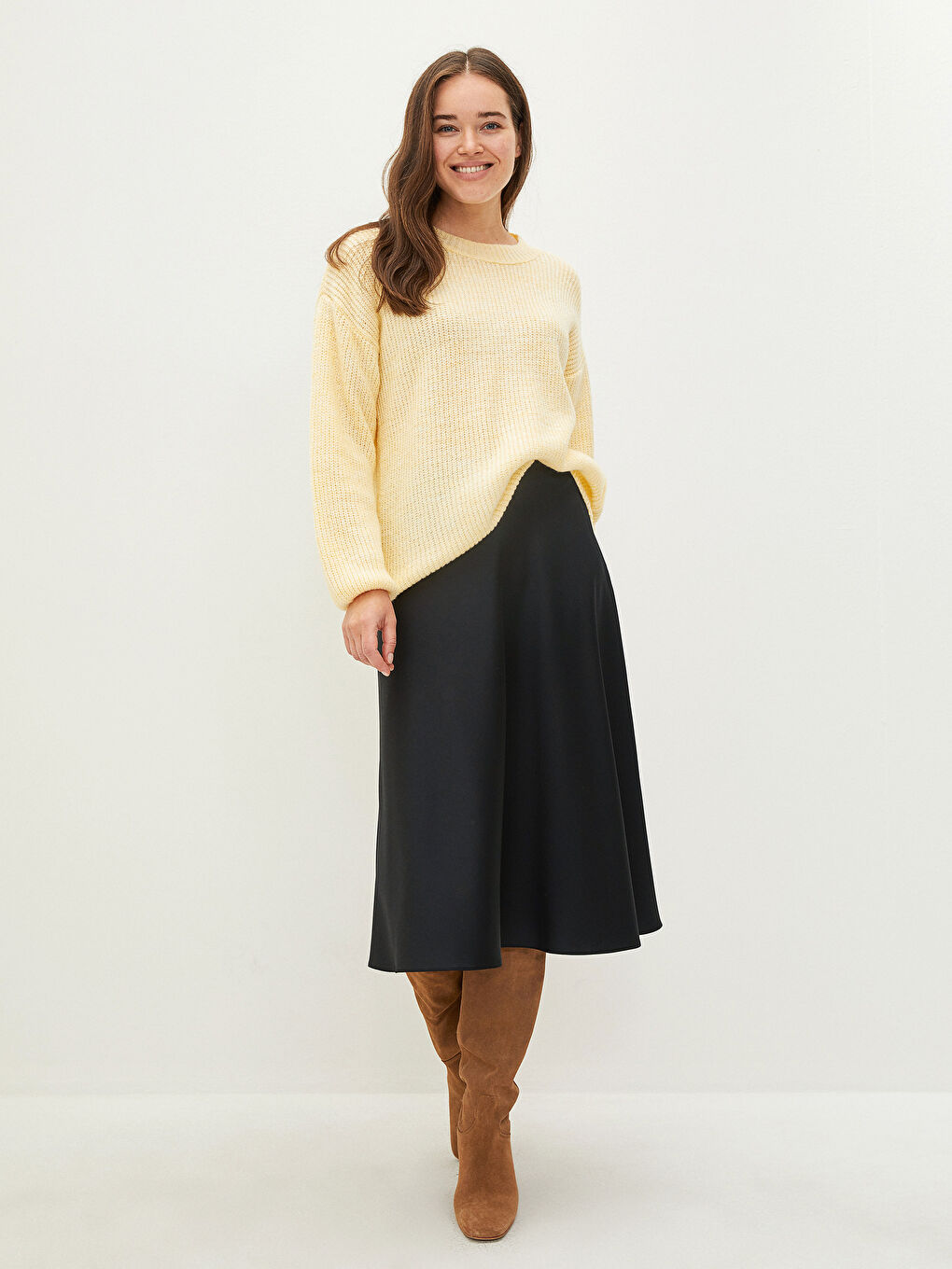 Crew Neck Plain Long Sleeve Women's Knitwear Sweater-7