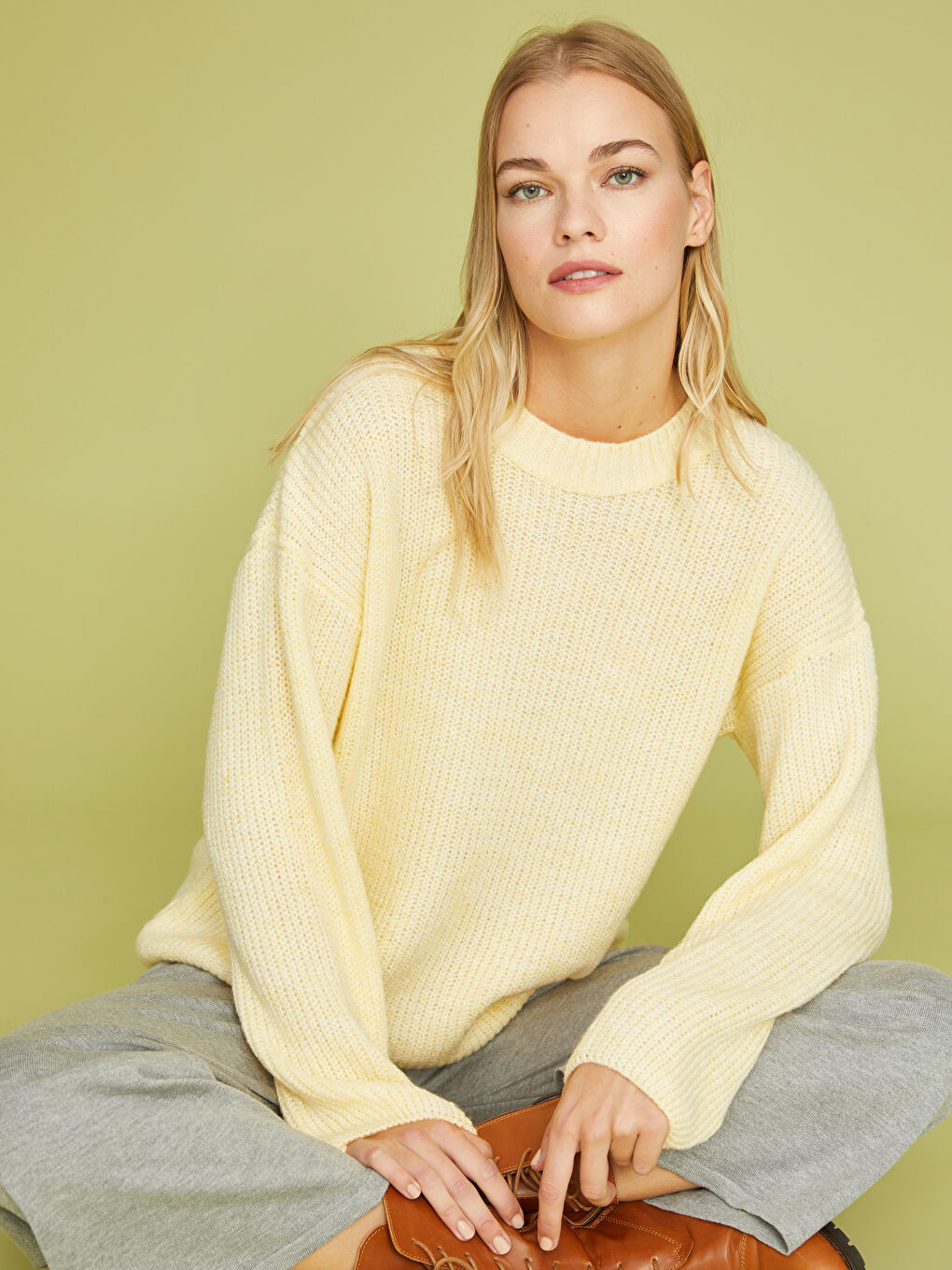 Crew Neck Plain Long Sleeve Women's Knitwear Sweater
