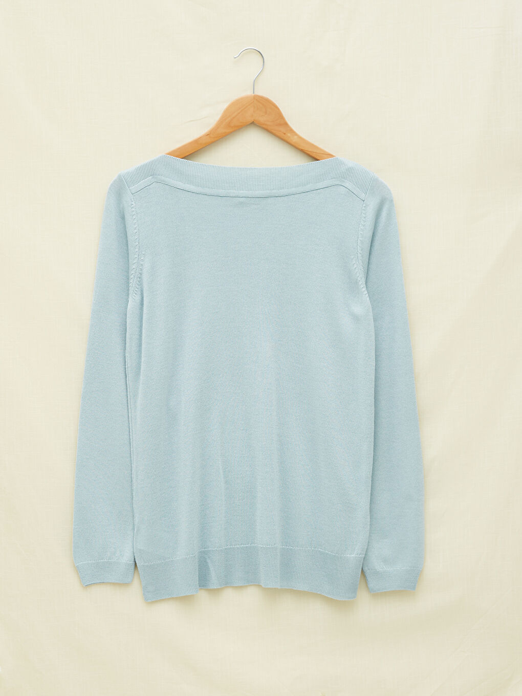 Mavi Kayık Yaka Düz Uzun Kollu Kadın Triko Kazak-11