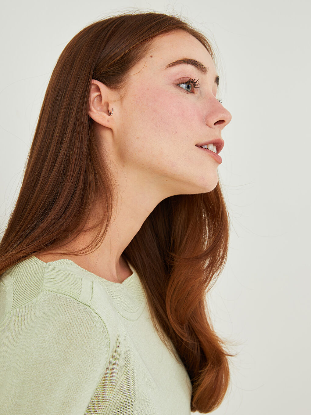 Yeşil Kayık Yaka Düz Uzun Kollu Kadın Triko Kazak-8