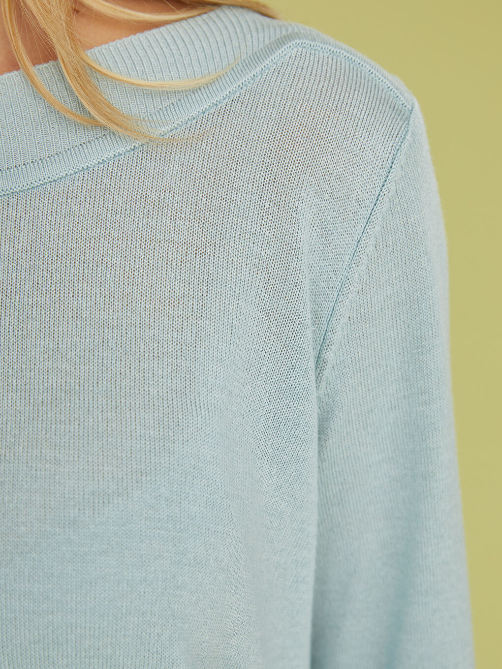 Mavi Kayık Yaka Düz Uzun Kollu Kadın Triko Kazak-3