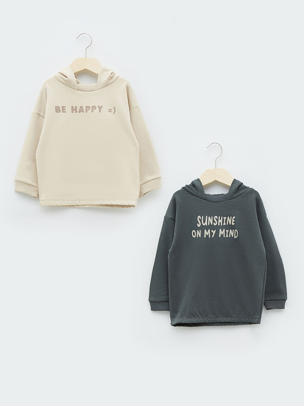 Gri Uzun Kollu Baskılı Erkek Bebek Hoodie 2'li