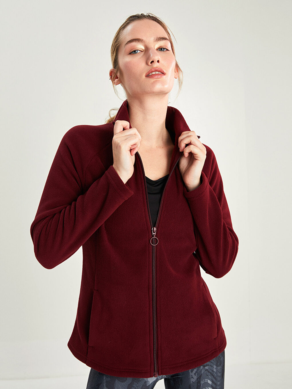 XSIDE ACTIVE Dik Yaka Düz Uzun Kollu Cep Detaylı Kadın Spor Hırka -W1H993Z8-Q8Z