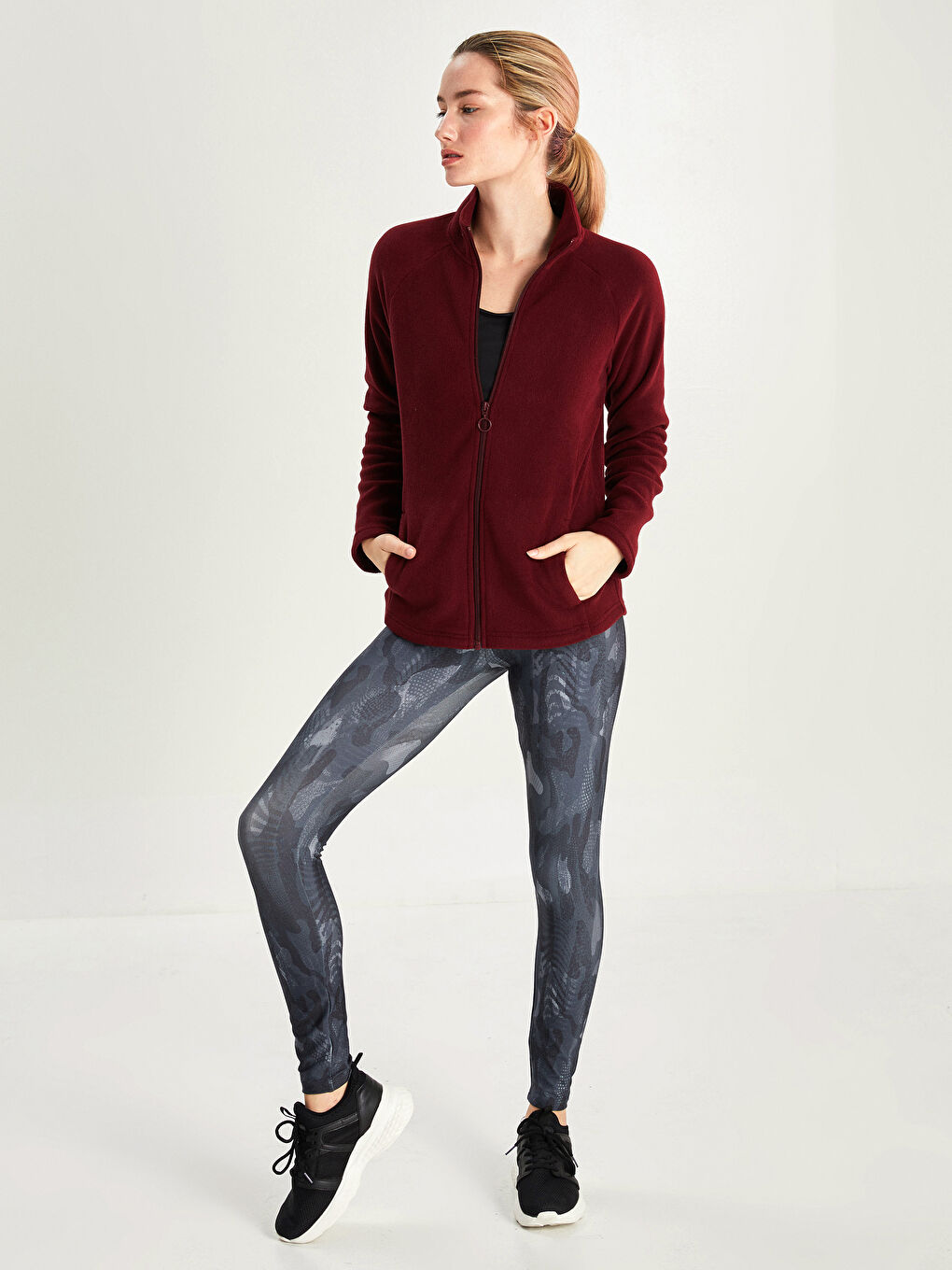 XSIDE ACTIVE Dik Yaka Düz Uzun Kollu Cep Detaylı Kadın Spor Hırka -W1H993Z8-Q8Z