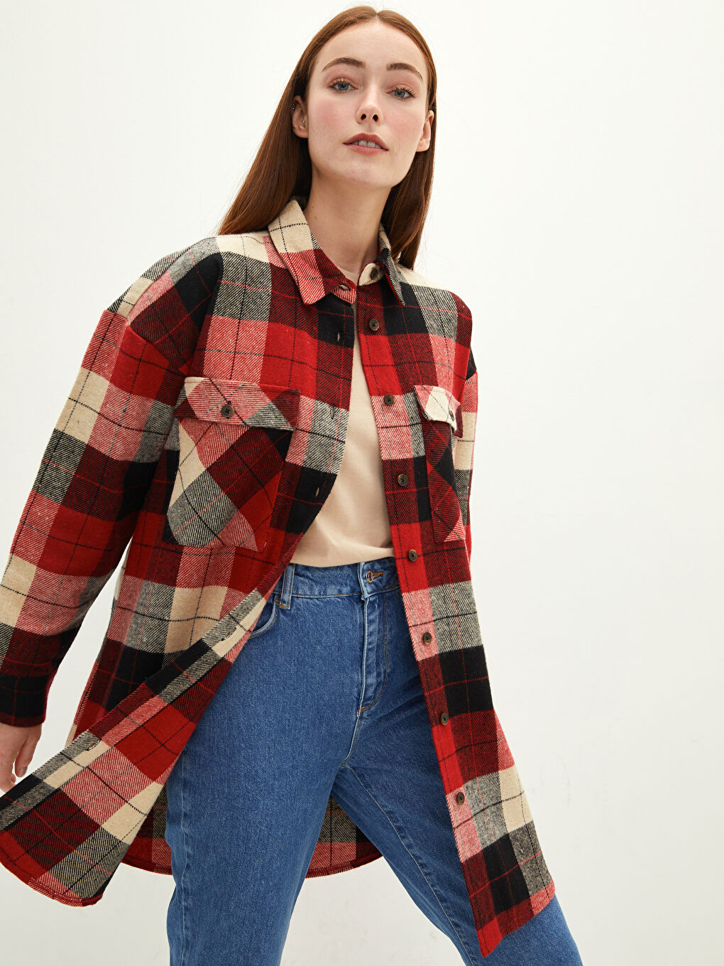 Plaid Long Sleeve Oversize Flannel Women's Shirt Tunic