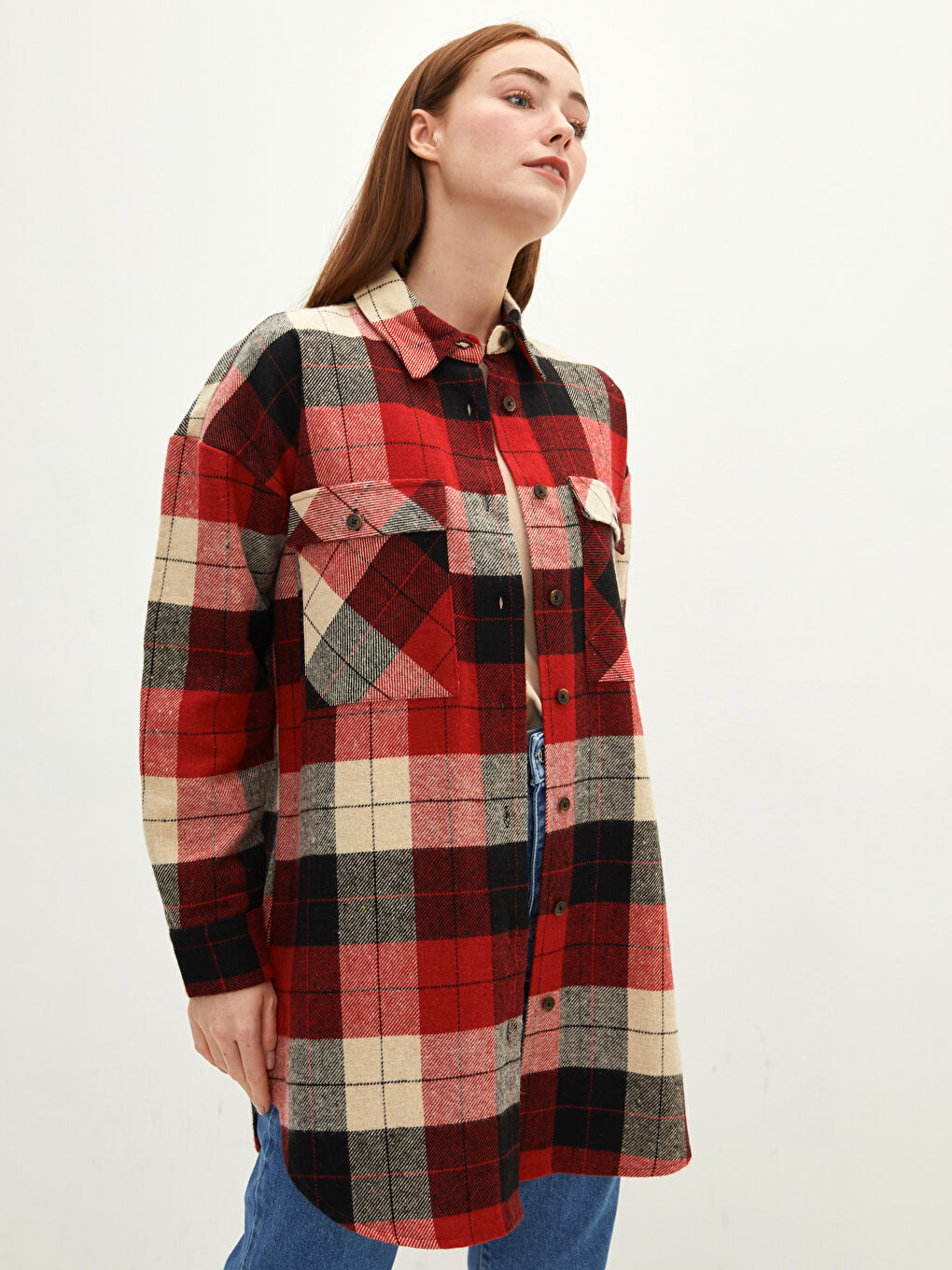 Plaid Long Sleeve Oversize Flannel Women's Shirt Tunic-1
