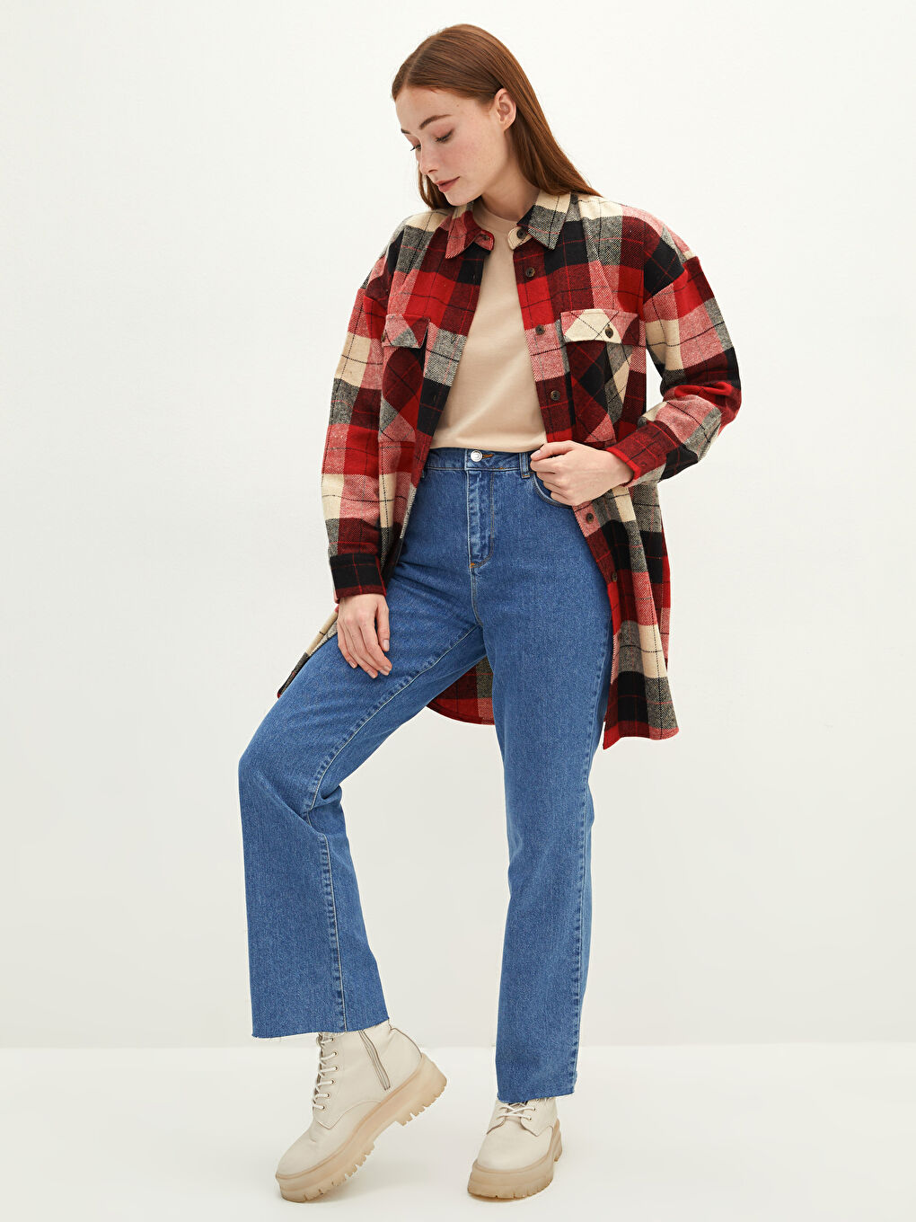 Plaid Long Sleeve Oversize Flannel Women's Shirt Tunic-2