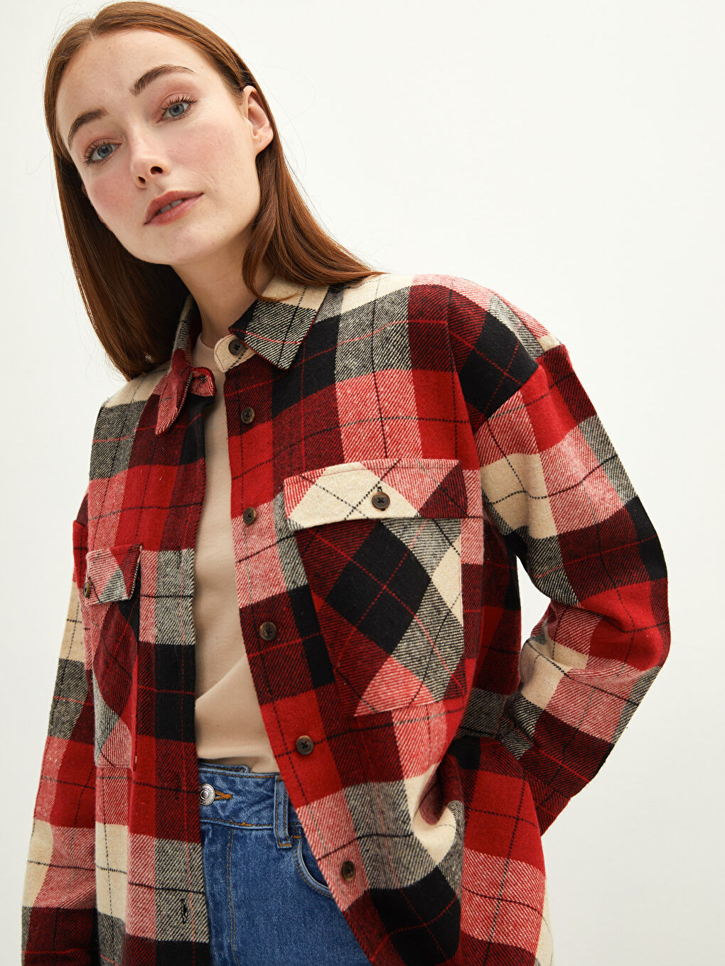 Plaid Long Sleeve Oversize Flannel Women's Shirt Tunic-3