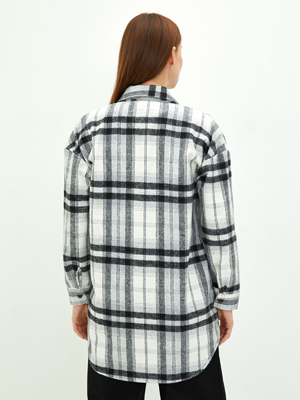 LCW Modest Plaid Long Sleeve Oversize Flannel Women's Shirt Tunic -W1HA02Z8-LKX