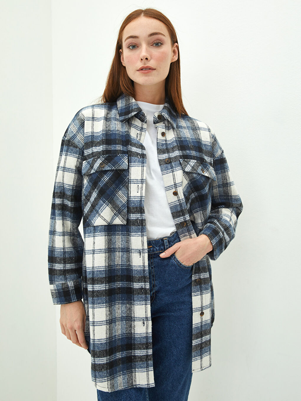 Plaid Long Sleeve Oversize Flannel Women's Shirt Tunic